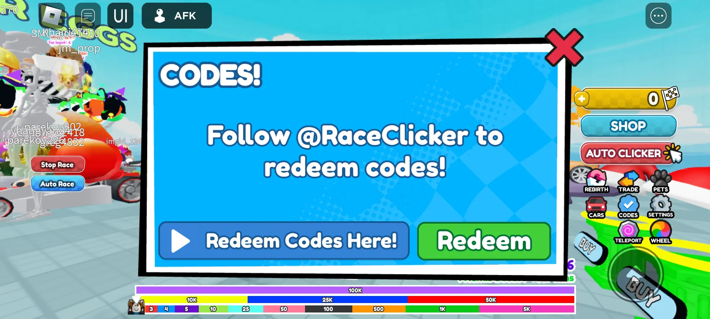 Race Clicker codes